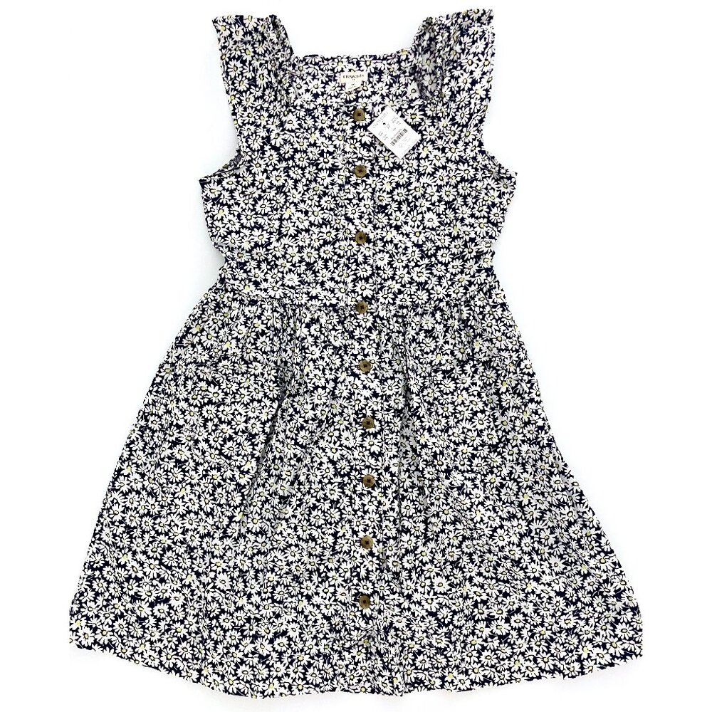NWT Crewcuts Floral Sundress Girls Size 14 Navy Button Up Casual Summer Dress